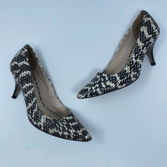 Pour La Victoire Shoes - Pour La Victoire Embossed Black Cream Snake Skin Pumps